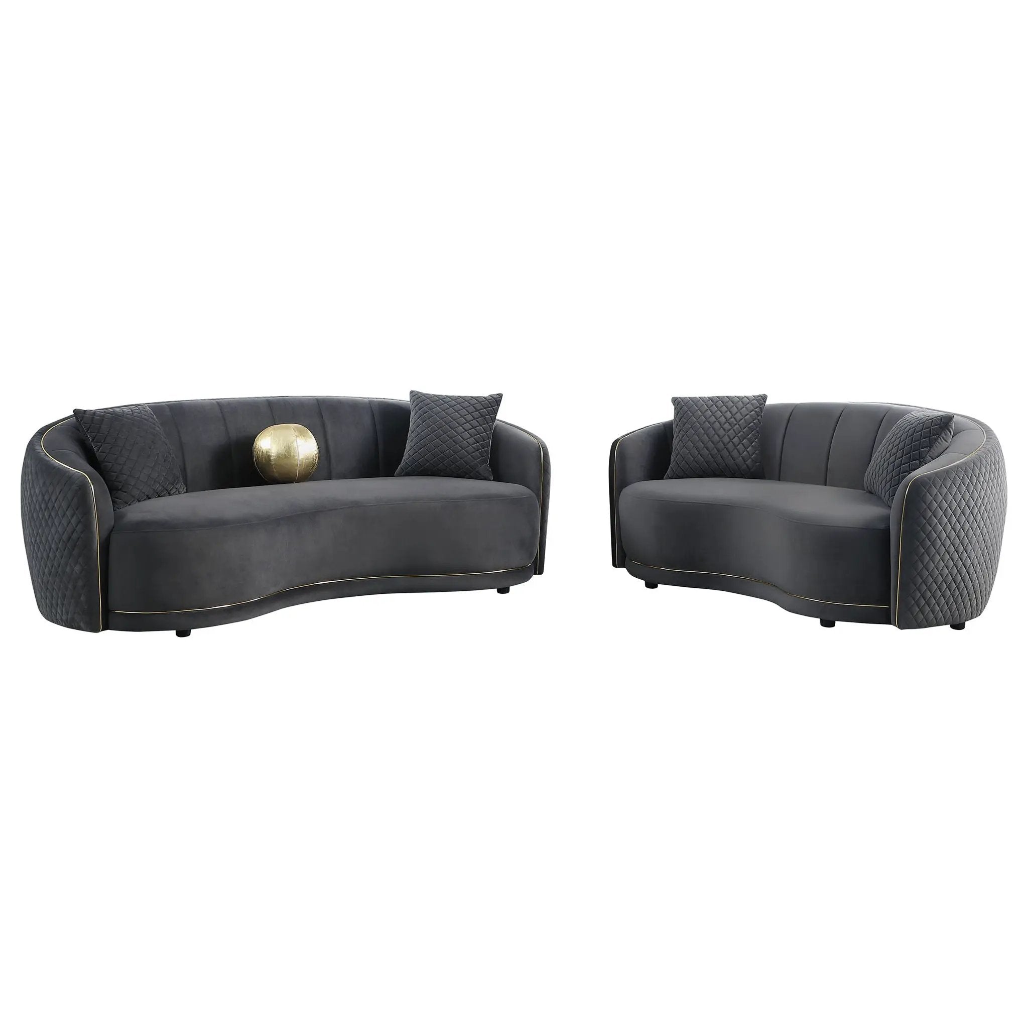 Lorraine - 2 Piece Upholstered Sofa Set With Tufting Trim - Dark Gray by HouseOfZazla