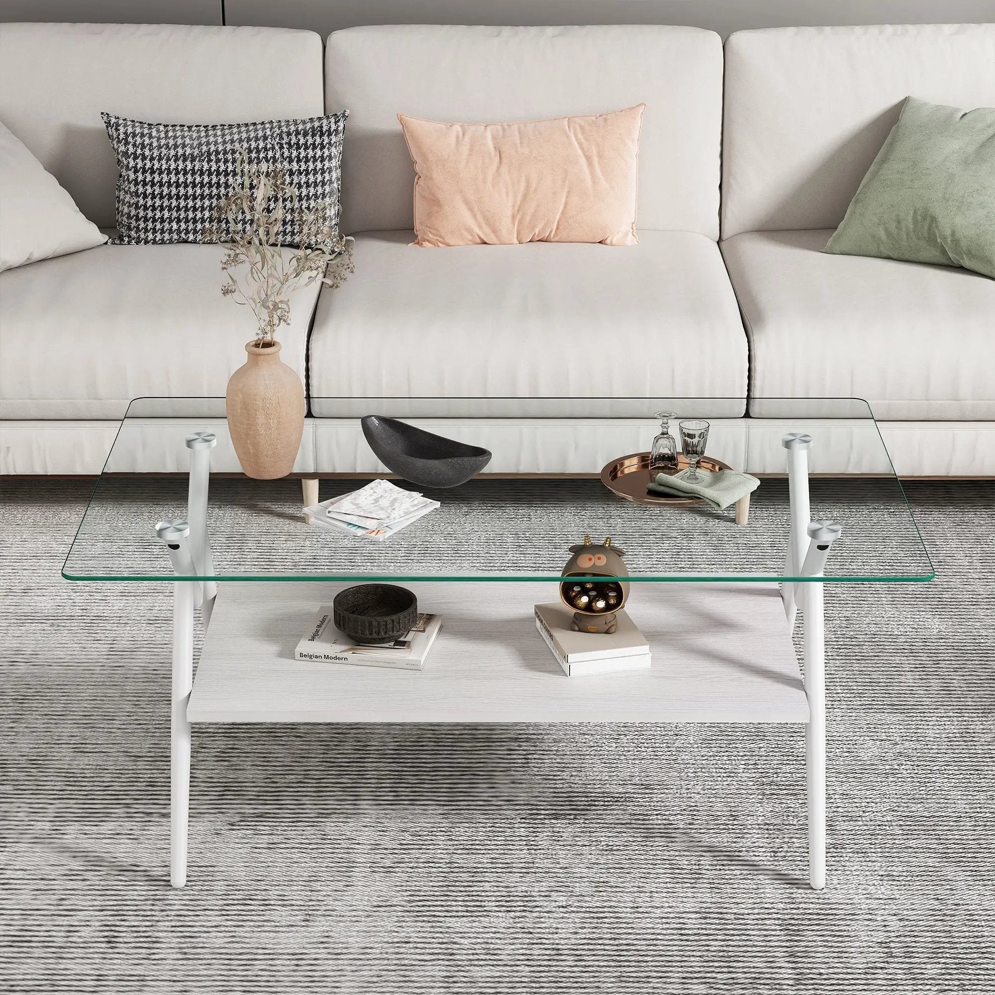 Rectangle Coffee Table With Tempered Glass Top And Shelf by HouseOfZazla