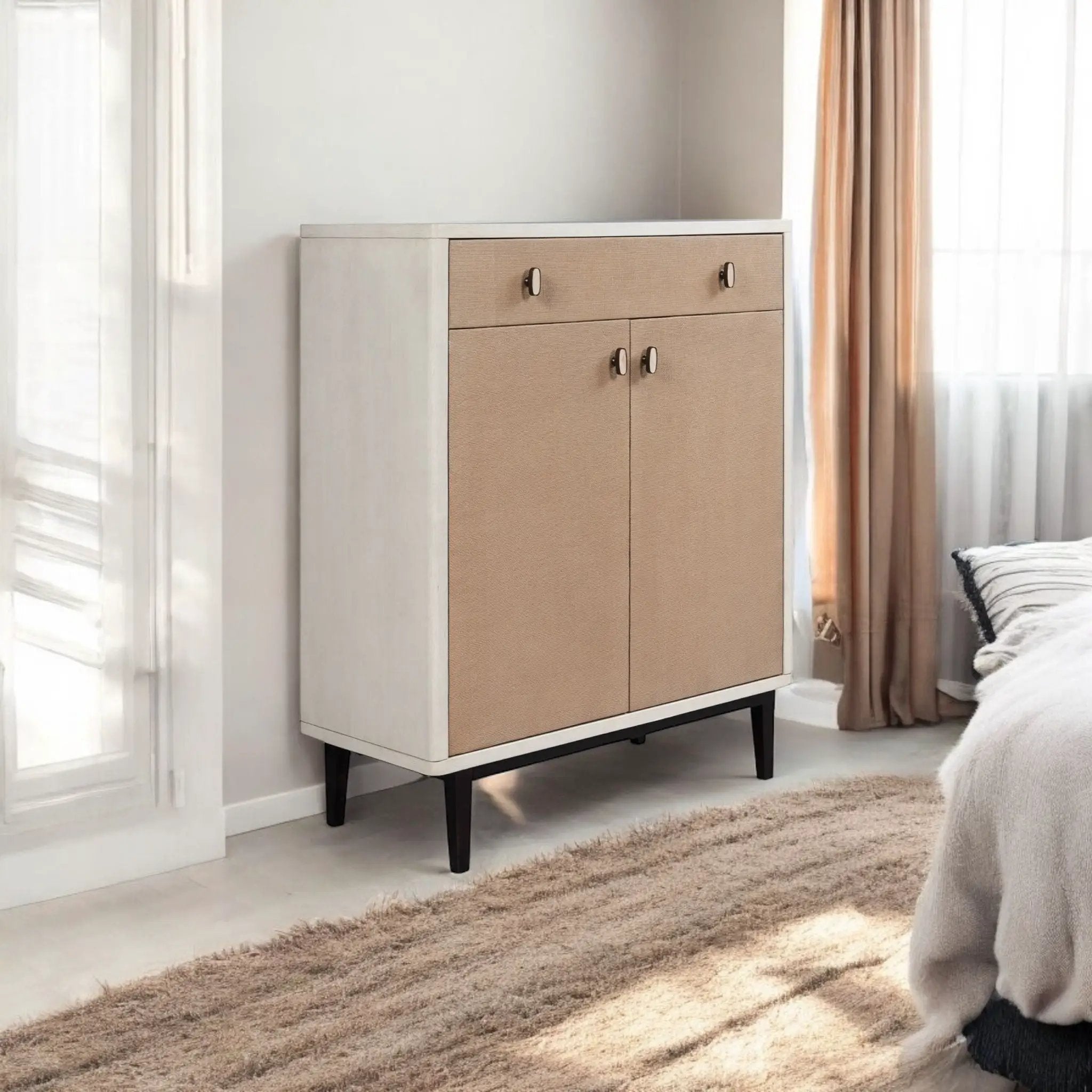 Bar Cabinet With Large Storage - White / Pecan by Unique Piece Furniture