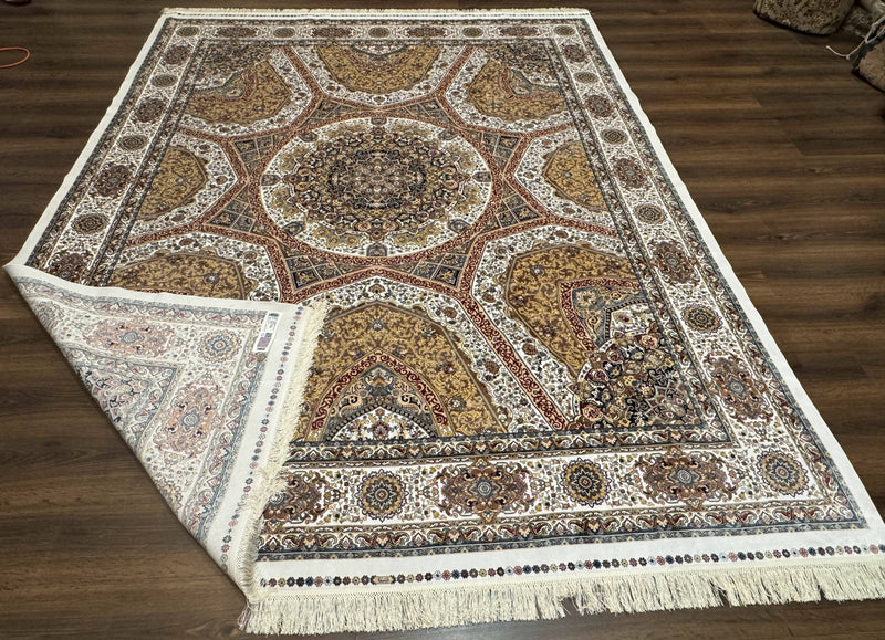 Turkish Silk Rug 8x10, Dome Design, Hereke Carpet, Bamboo Silk, New by Jewel Rugs