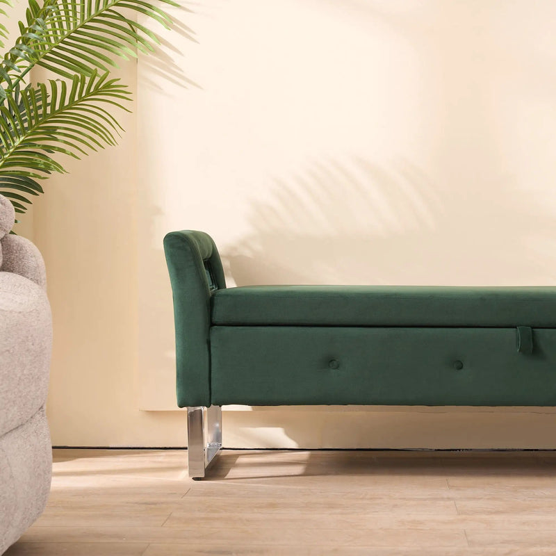 Wide Storage Soft Ottoman Bench With Armrests by Unique Piece Furniture