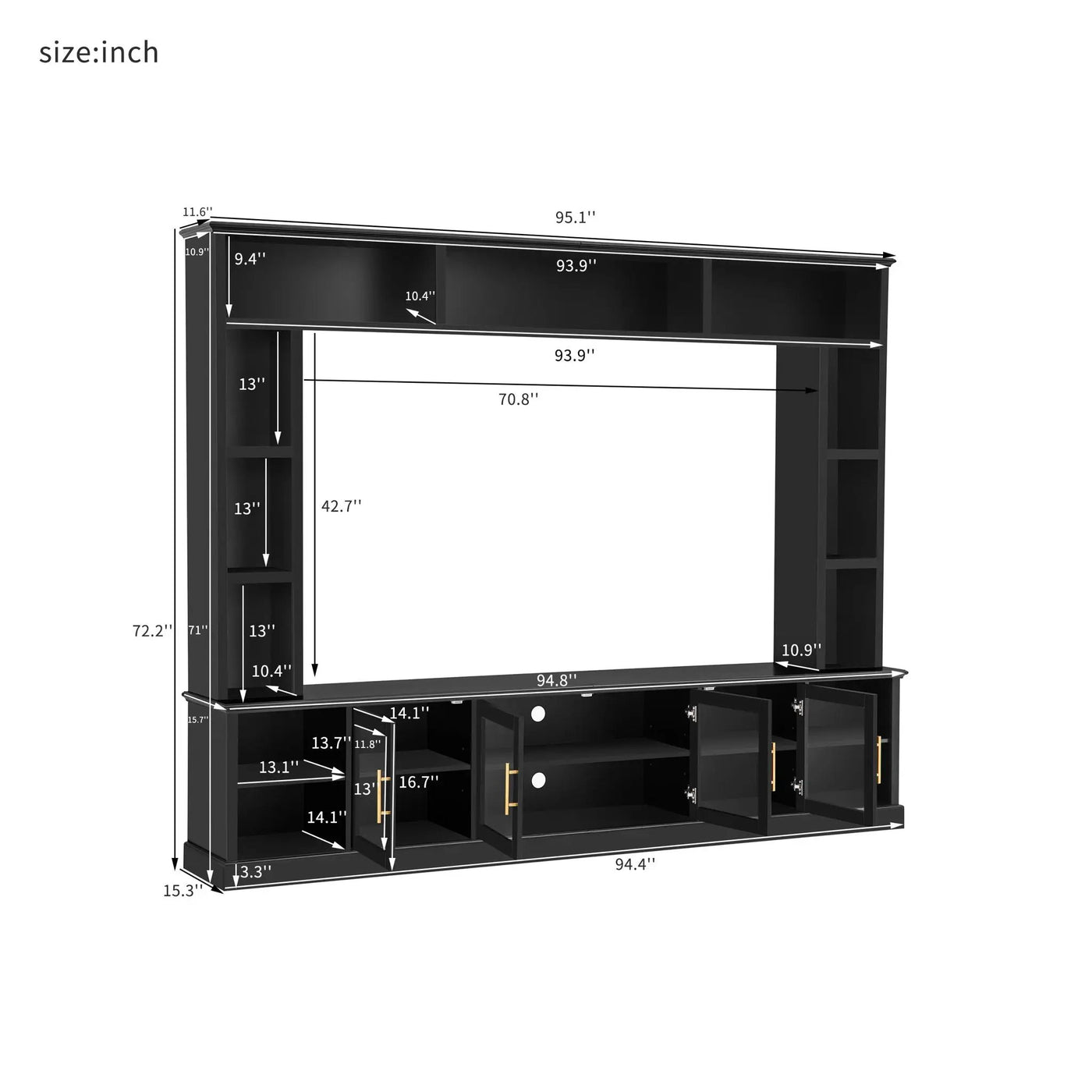 All-In-One Entertainment Center with Bookshelves & Tempered Glass Doors by HouseOfZazla