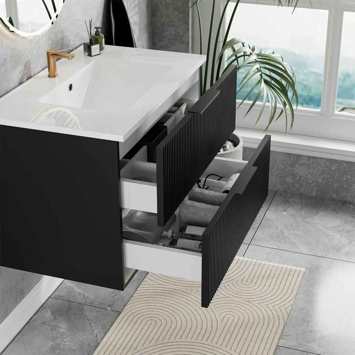 Modern Wall Mounted Floating Bathroom Vanity With Sink And Drawers by HouseOfZazla