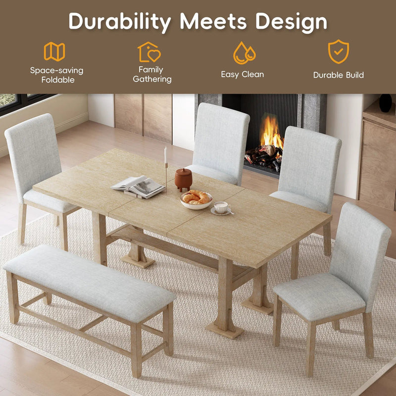 TOPMAX Farmhouse 6-Piece Extendable Dining Table Set by HouseOfZazla
