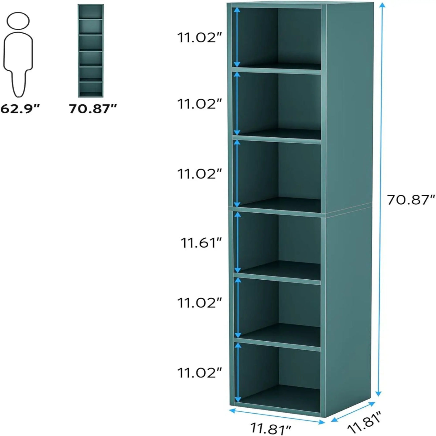 6 Tier Narrow Corner Cube Bookcase Storage, Freestanding Shelf With Open Cubes For Living Room by HouseOfZazla