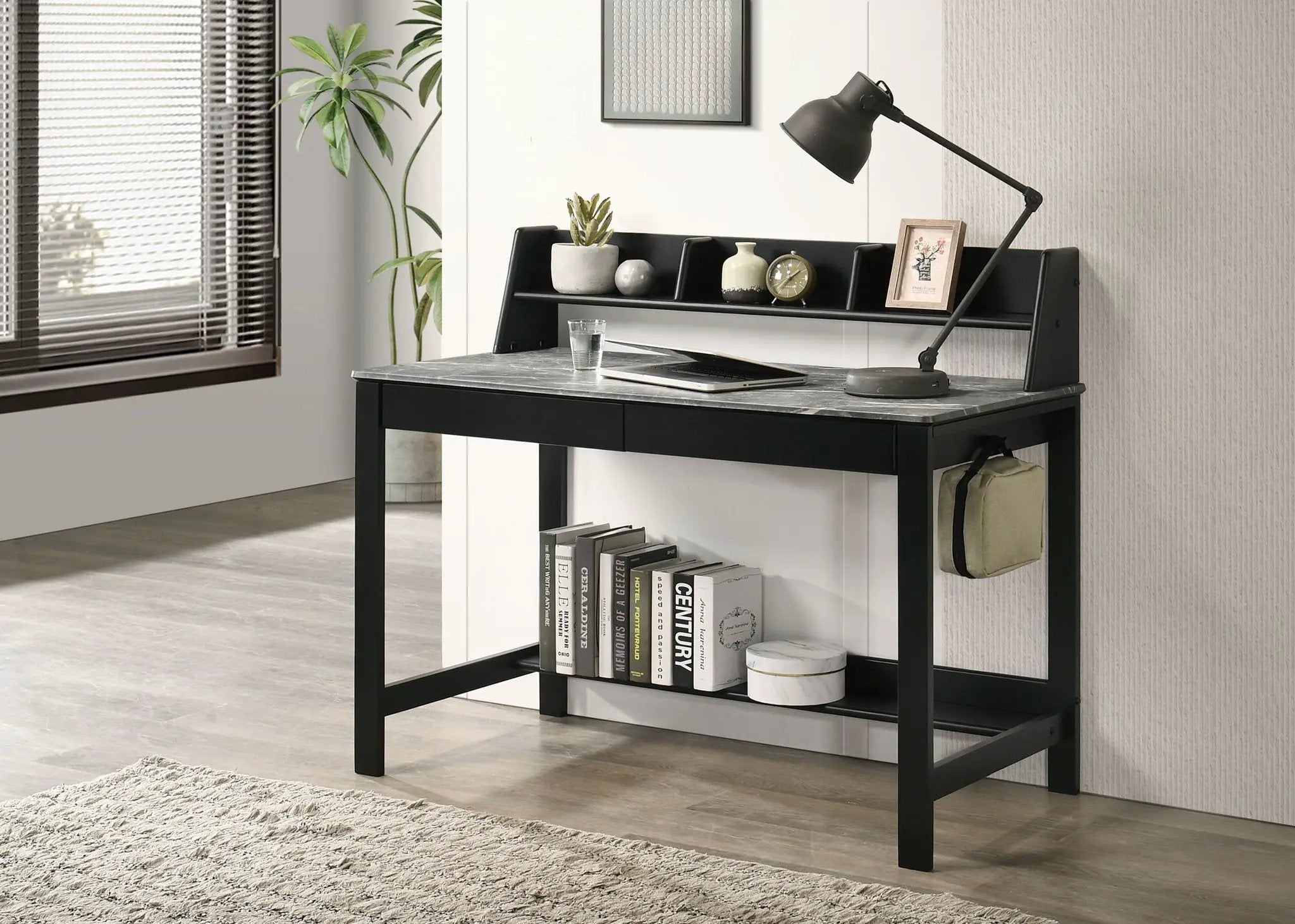 Besler 47-inch SmartTop Writing Desk with Shelf Grey Stone and Black by Unique Piece Furniture