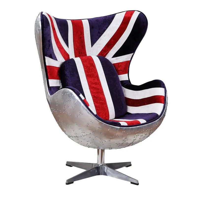 Brancaster - British Flag Accent Chair With Swivel - Pattern Fabric & Aluminum by Unique Piece Furniture