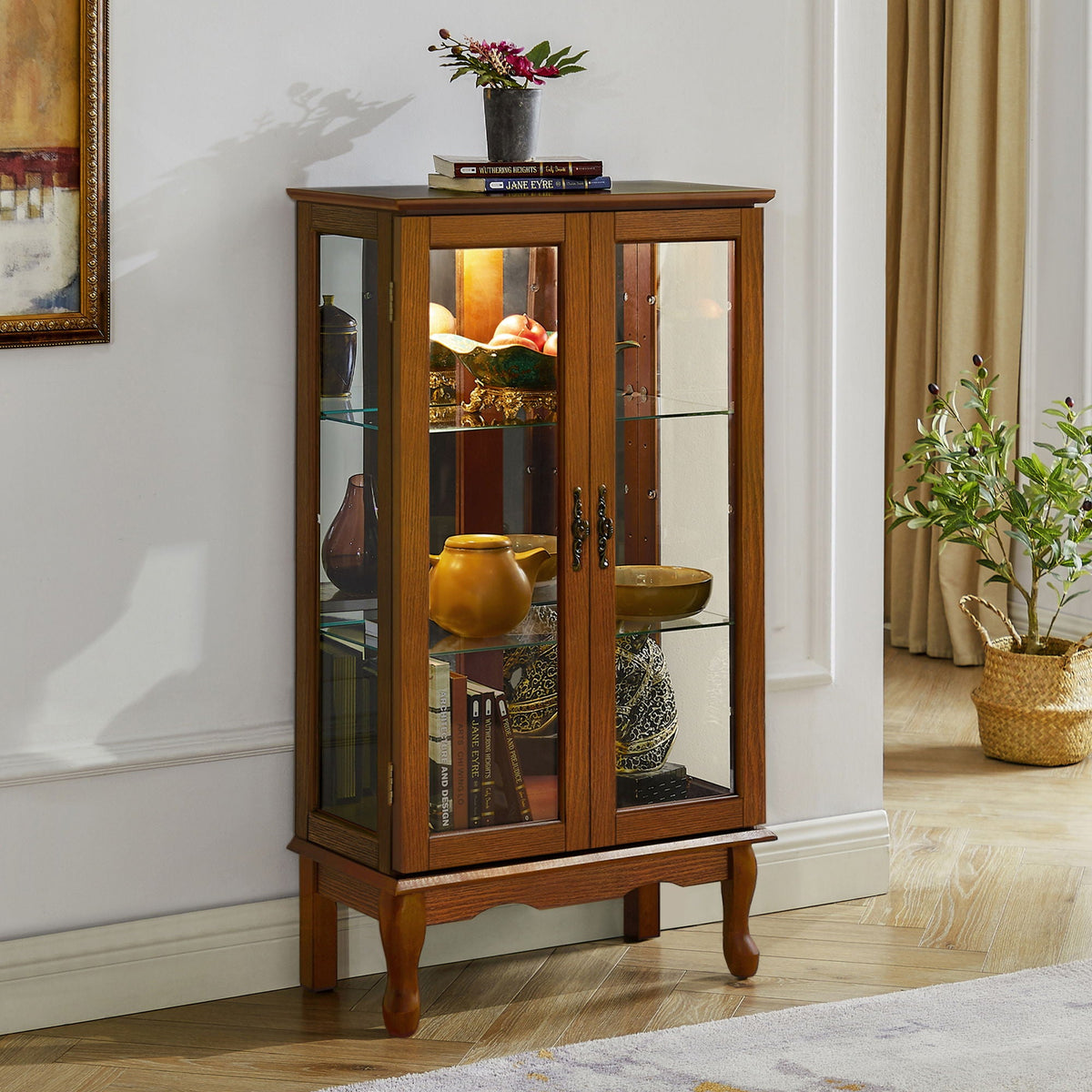Lighted Curio Display Cabinet with Adjustable Shelves - Light Brown, Dark Brown, Dark Red, photo 17 of 40