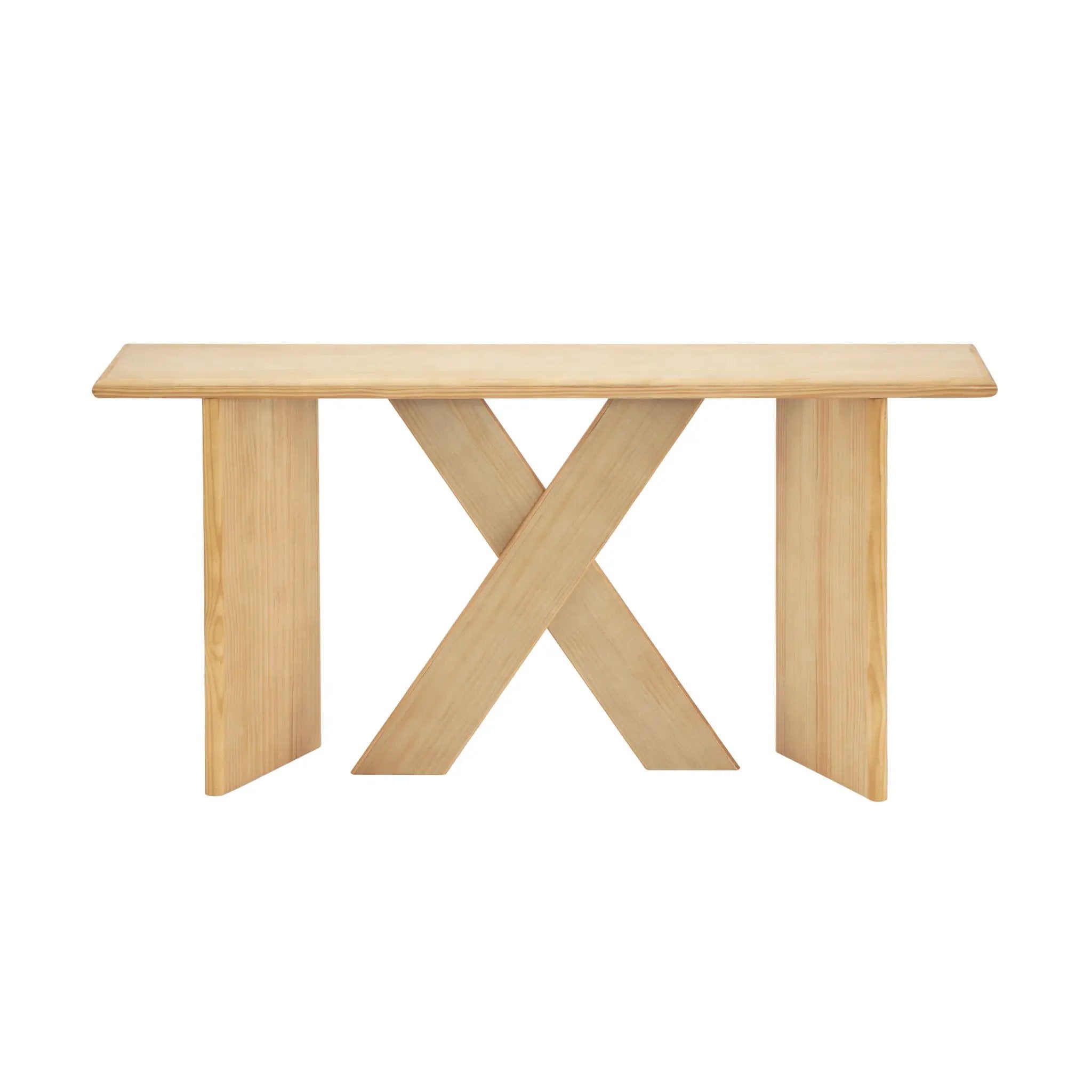 X-Frame Console Table, Angled Cross Leg Design, Rounded Edges - Natural by HouseOfZazla