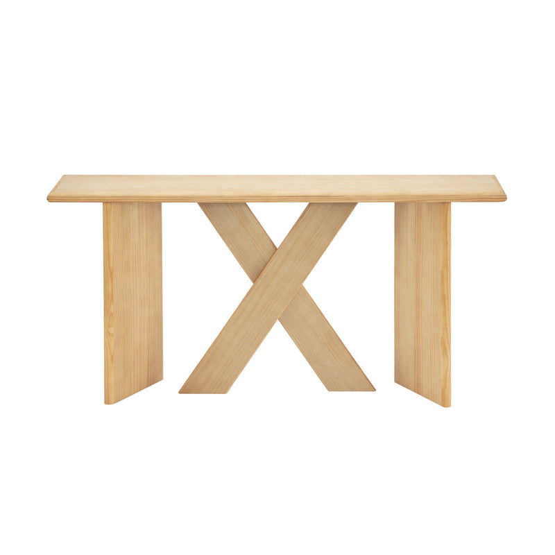 X-Frame Console Table, Angled Cross Leg Design, Rounded Edges - Natural by HouseOfZazla