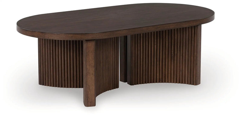 Korestone - Oval Cocktail Table - Dark Brown by Unique Piece Furniture