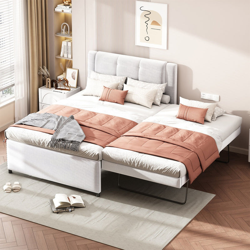 Upholstery Platform Bed With Trundle, Trundle Can Be Flat Or Erected by HouseOfZazla