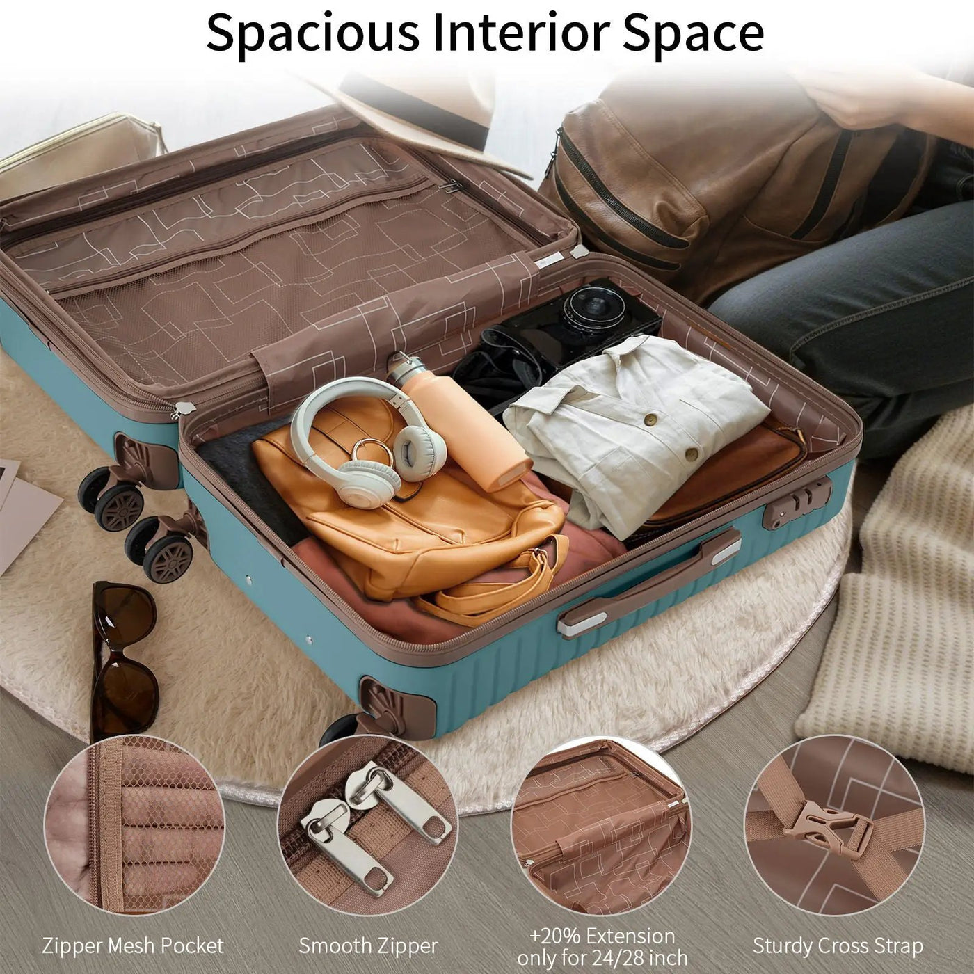 4 Piece Luggage Suitcase Set, Hard Shell Lightweight Expandable Travel Luggage With 4 Packing Cubes by HouseOfZazla