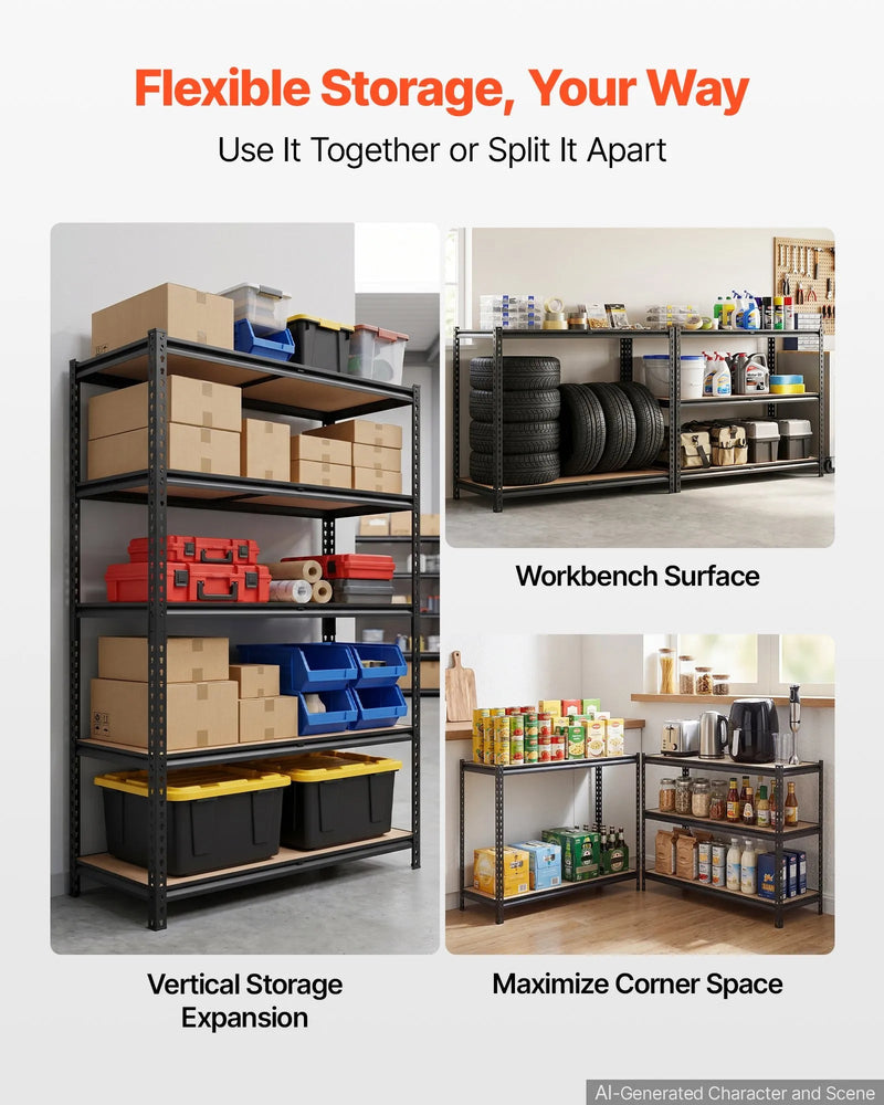 Storage Shelves, 5-Tier Adjustable, 2000 lbs Capacity, Heavy Duty Garage Storage Shelving Unit, Metal Utility Rack Shelf, for Garage Warehouse Basement Kitchen, 48.35" W x 18.07" D x 71.38" H, photo 4 of 8