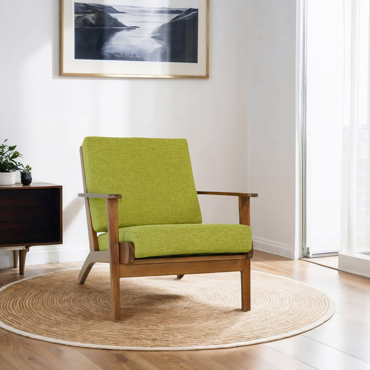 Genuine Lounge Chair with Solid Wood Frame - Beige, Green, Light Blue, photo 10 of 24