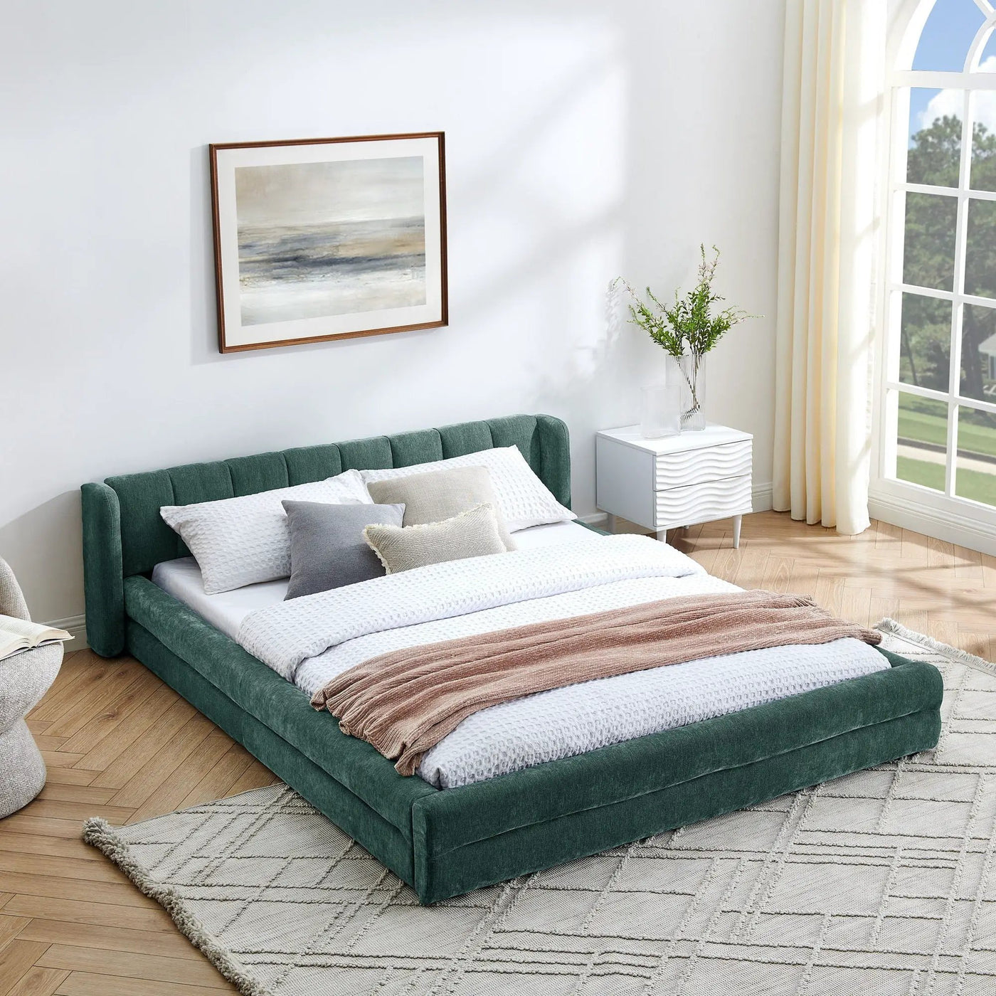 Modern Upholstered Bed Frame With Thick Fabric And Headboard by HouseOfZazla