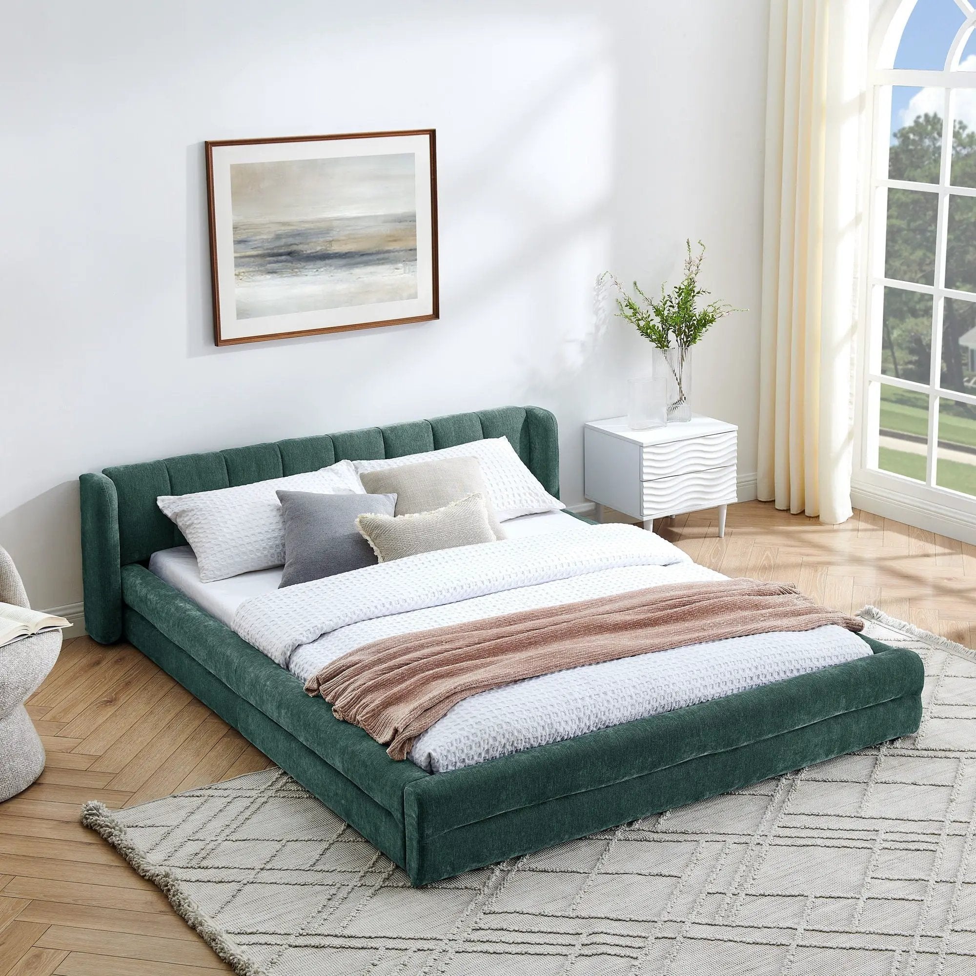 Modern Upholstered Bed Frame With Thick Fabric And Headboard by HouseOfZazla