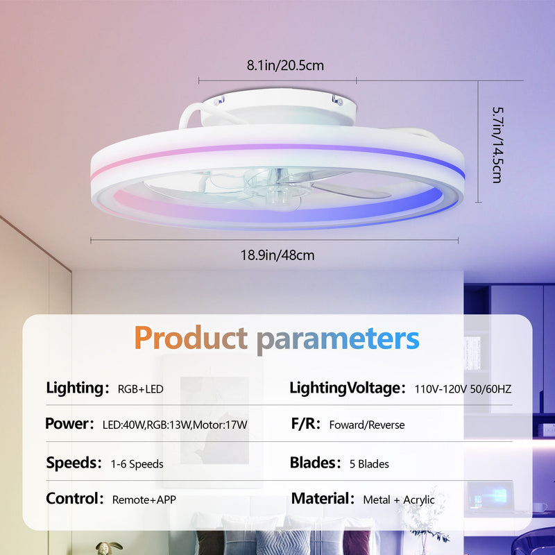 RGB Ceiling Fan with Lights, 19'' Smart LED Bladeless Chandelier Fan by HouseOfZazla