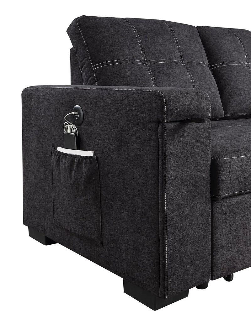 Toby - Woven Fabric Reversible Sleeper Sectional Sofa With Storage Chaise Cup Holder Charging Ports And Pockets by Unique Piece Furniture