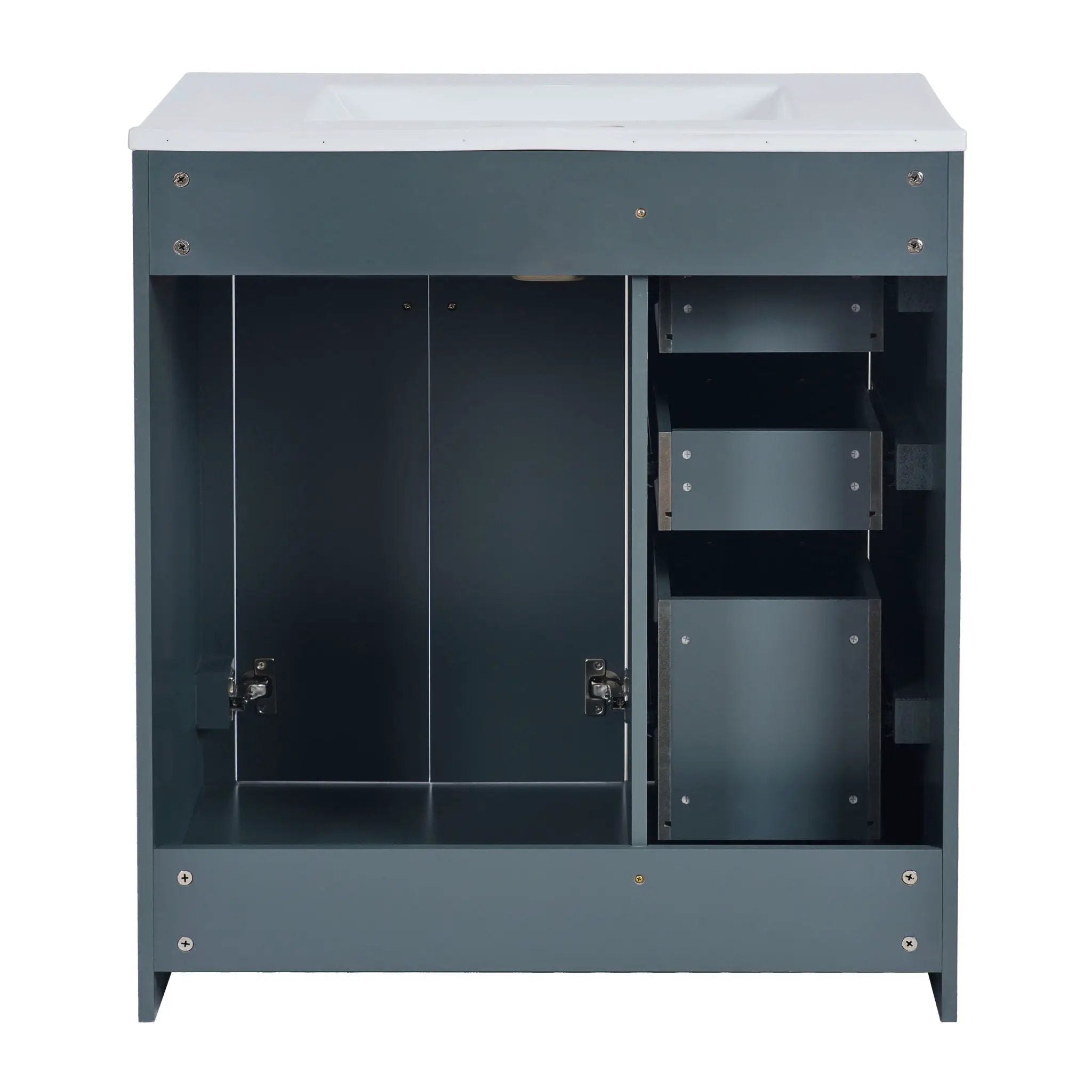 Ceramic Sink Combo, Freestanding Vanity Set With 3 Drawers & Soft Closing Doors