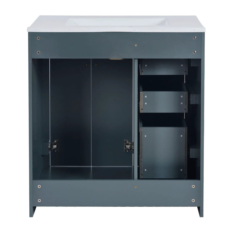 Ceramic Sink Combo, Freestanding Vanity Set With 3 Drawers & Soft Closing Doors
