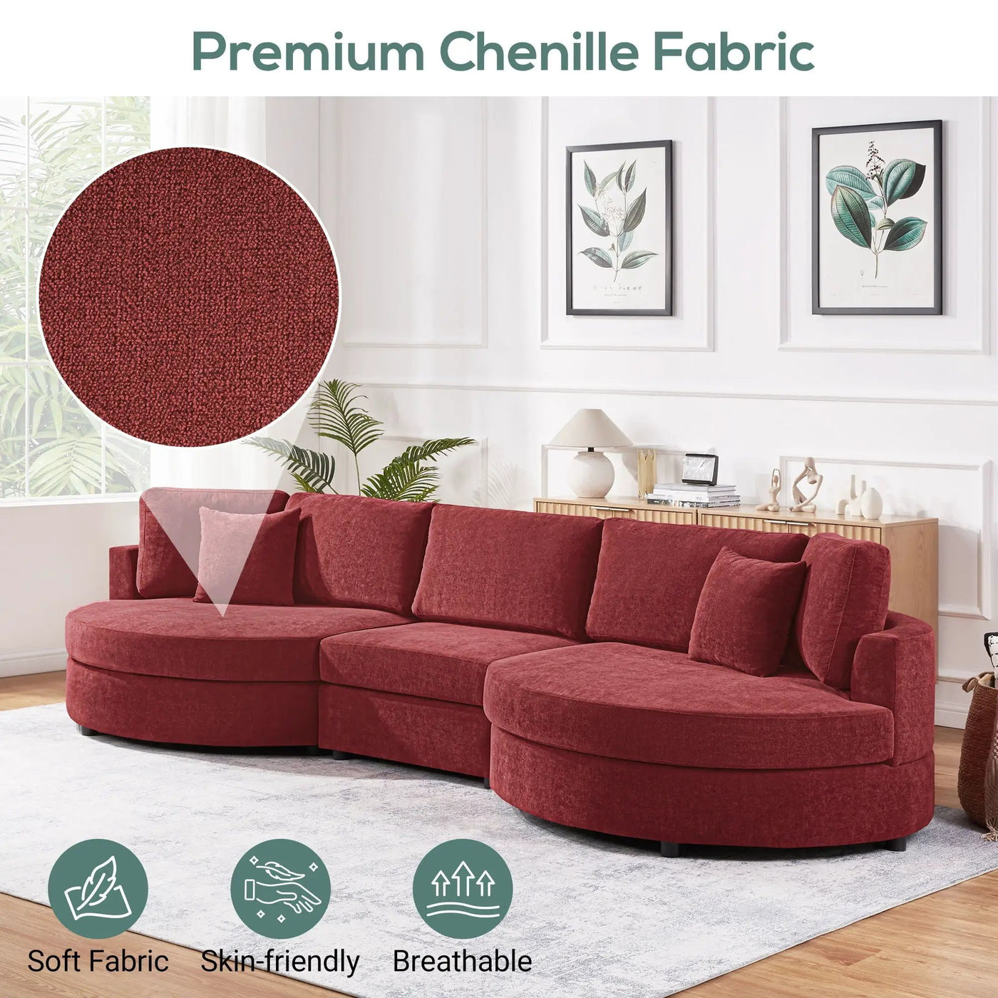 Modern 3 Seater Upholstered Sofa With Curved Design by HouseOfZazla