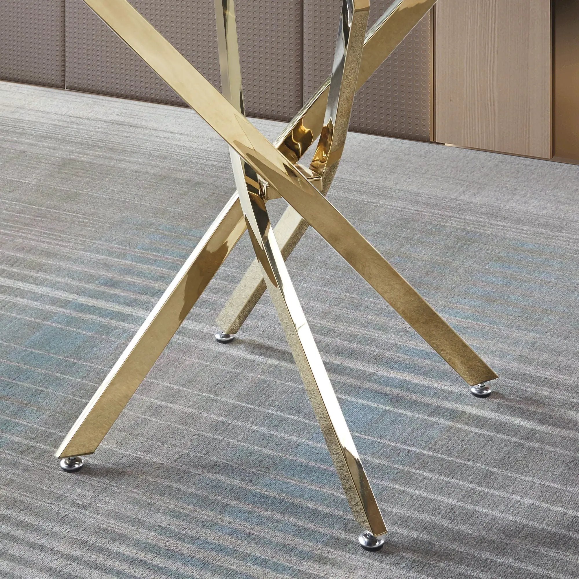 Contemporary Round Clear Dining Tempered Glass Table With Gold Finish Stainless Steel Legs - Gold by Unique Piece Furniture