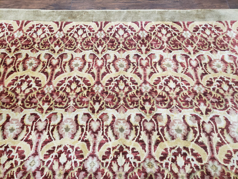 Contemporary Indian Nepalese Room Sized Rug 9 x 11.6, Wool Hand-Knotted Dark Red & Beige Soft Carpet, 9 x 12 Masterloom Living Room Rug by Jewel Rugs