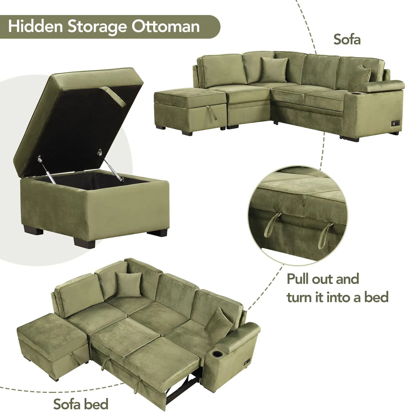 Sleeper Sofa Bed, 2 In 1 Pull Out Sofa Bed L Shape Couch With Storage Ottoman For Living Room, Bedroom Couch And Small Apartment by HouseOfZazla