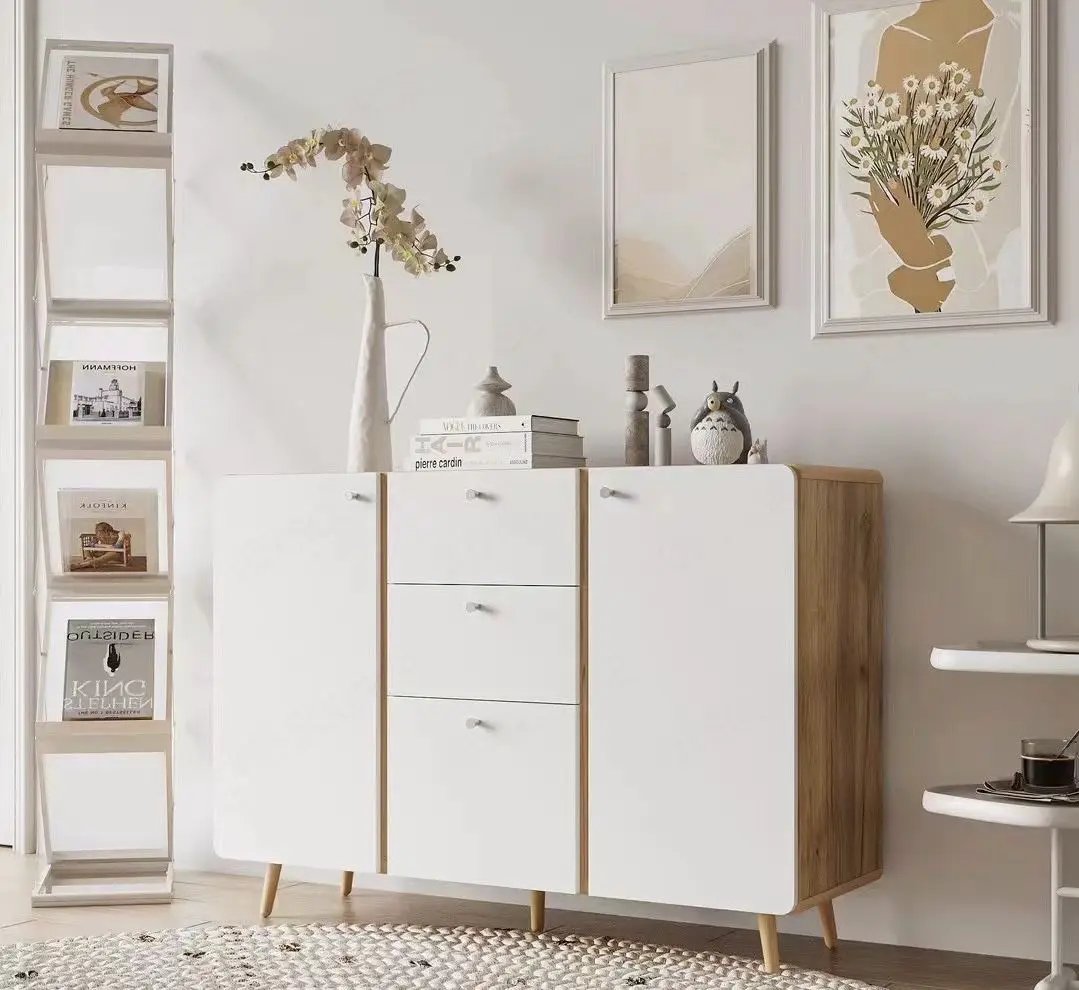 Sideboard Buffet Cabinet With 3 Drawers & 2 Doors, Buffet Cabinet With Adjustable Shelves For For Living Room Dining Room Hallway, Kitchen - White by HouseOfZazla