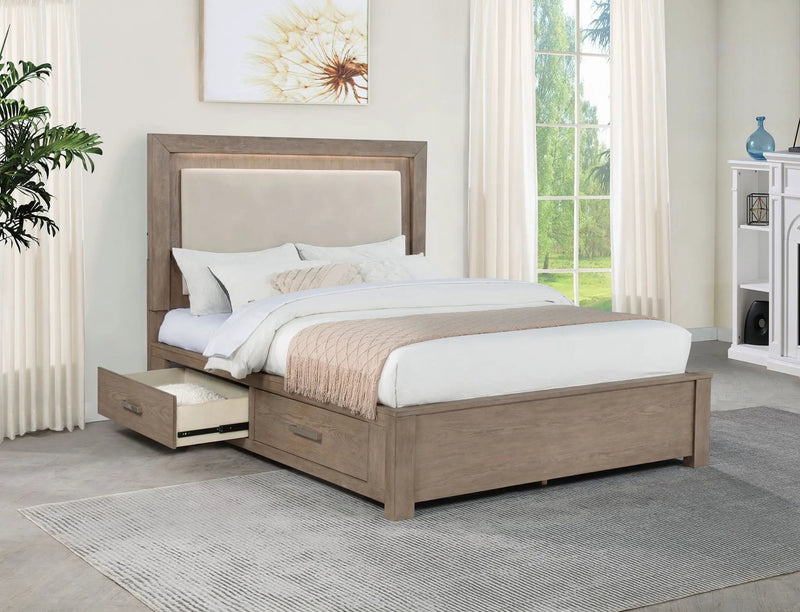 Kenora 56-inch Queen LED Storage Bed Barley Brown by Unique Piece Furniture