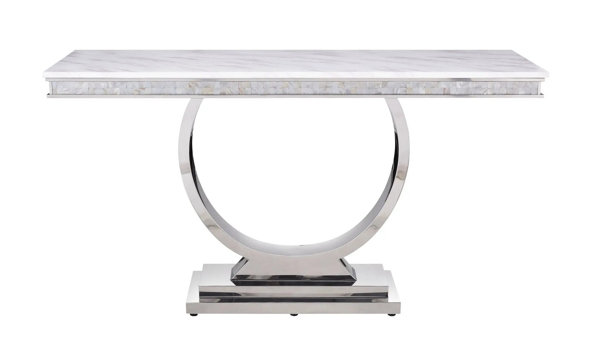 Zander - Printed Faux Marble Top Mirrored Sofa Table - Silver / White by Unique Piece Furniture