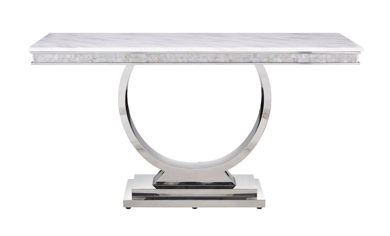 Zander - Printed Faux Marble Top Mirrored Sofa Table - Silver / White by HouseOfZazla