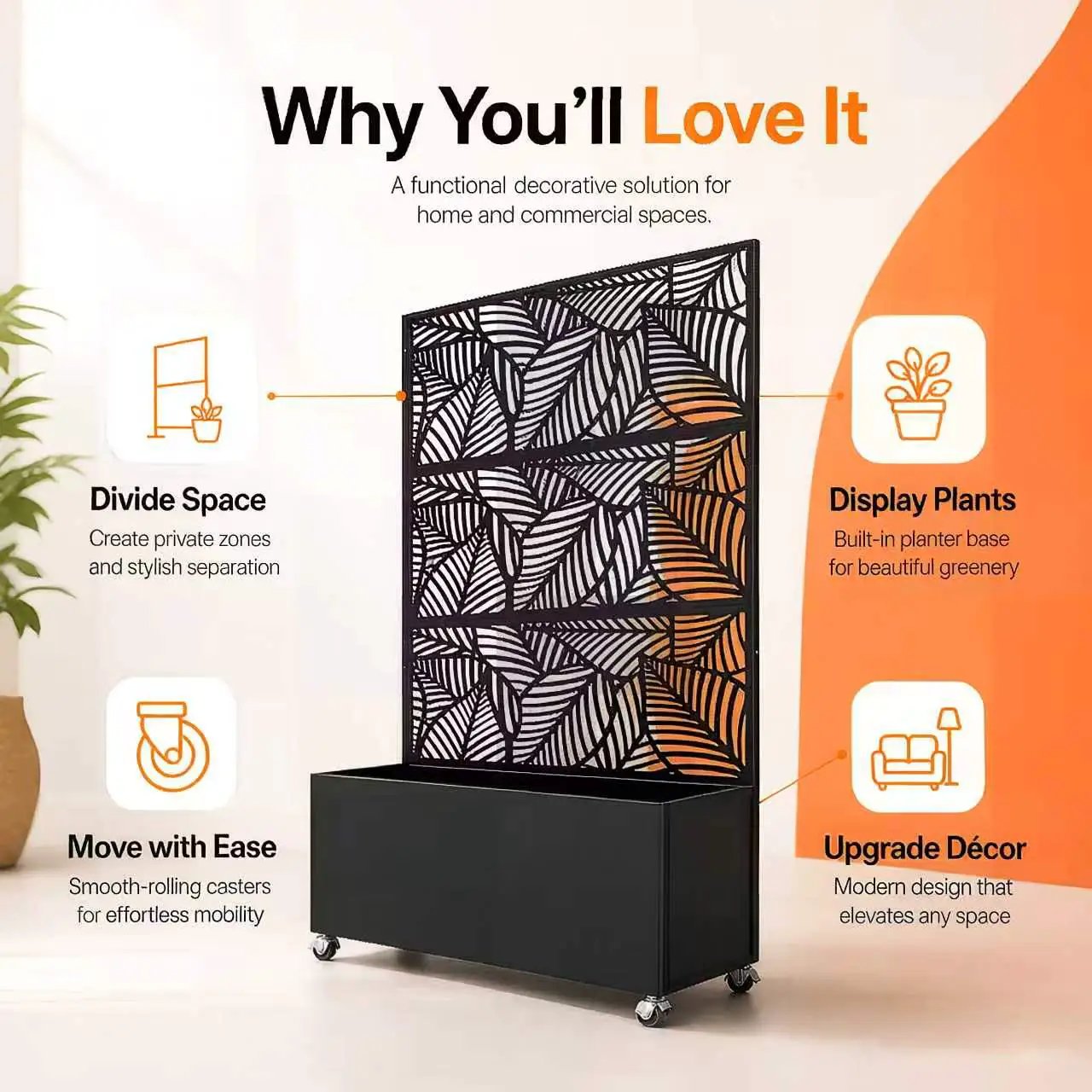 Leaf Pattern Privacy Screen with Planter Box by HouseOfZazla