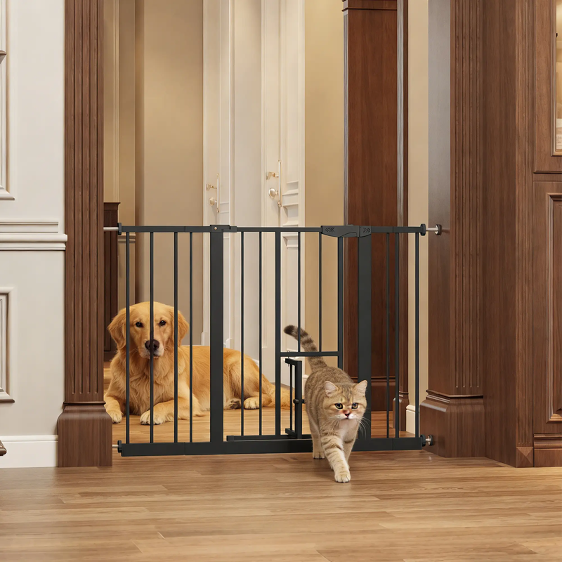Baby Gate with Cat Door, 29.5-44.1" Metal Pet Door by HouseOfZazla