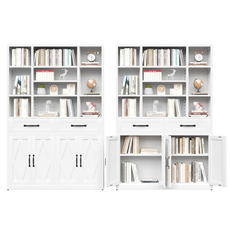 Industrial Bookcase Tall With Adjustable Shelves, Drawers & Doors