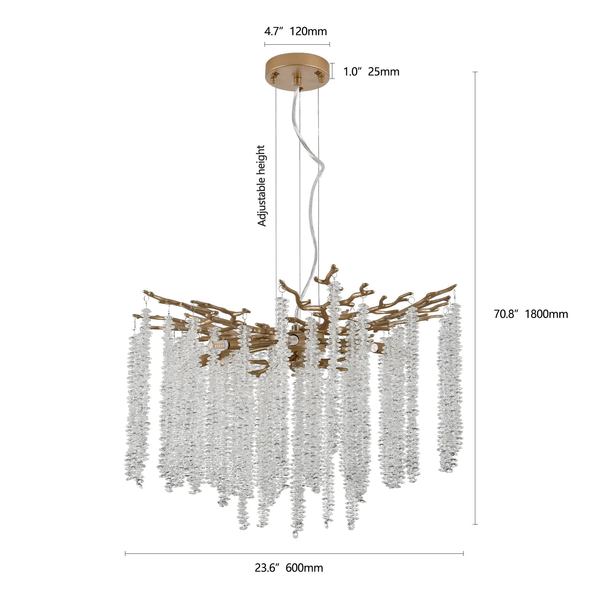 24-inch Modern Golden Pendant Light with Cascading Crystal Strands by HouseOfZazla