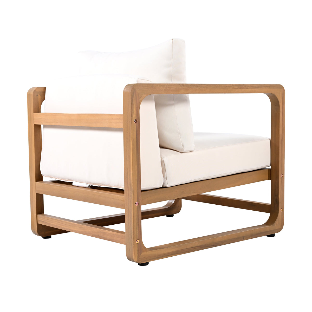 Acacia Wood Lounge Chair with Cushions & Cross-Stretcher Side Table Set, photo 3 of 10