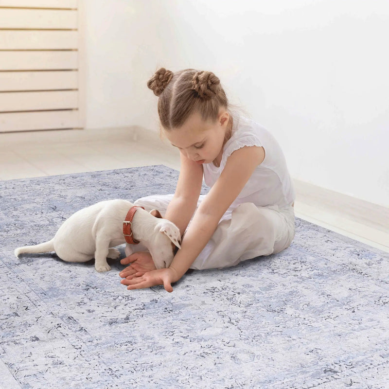 Maval - 6' X 9' Washable Area Rug - Blue / Cream by Unique Piece Furniture
