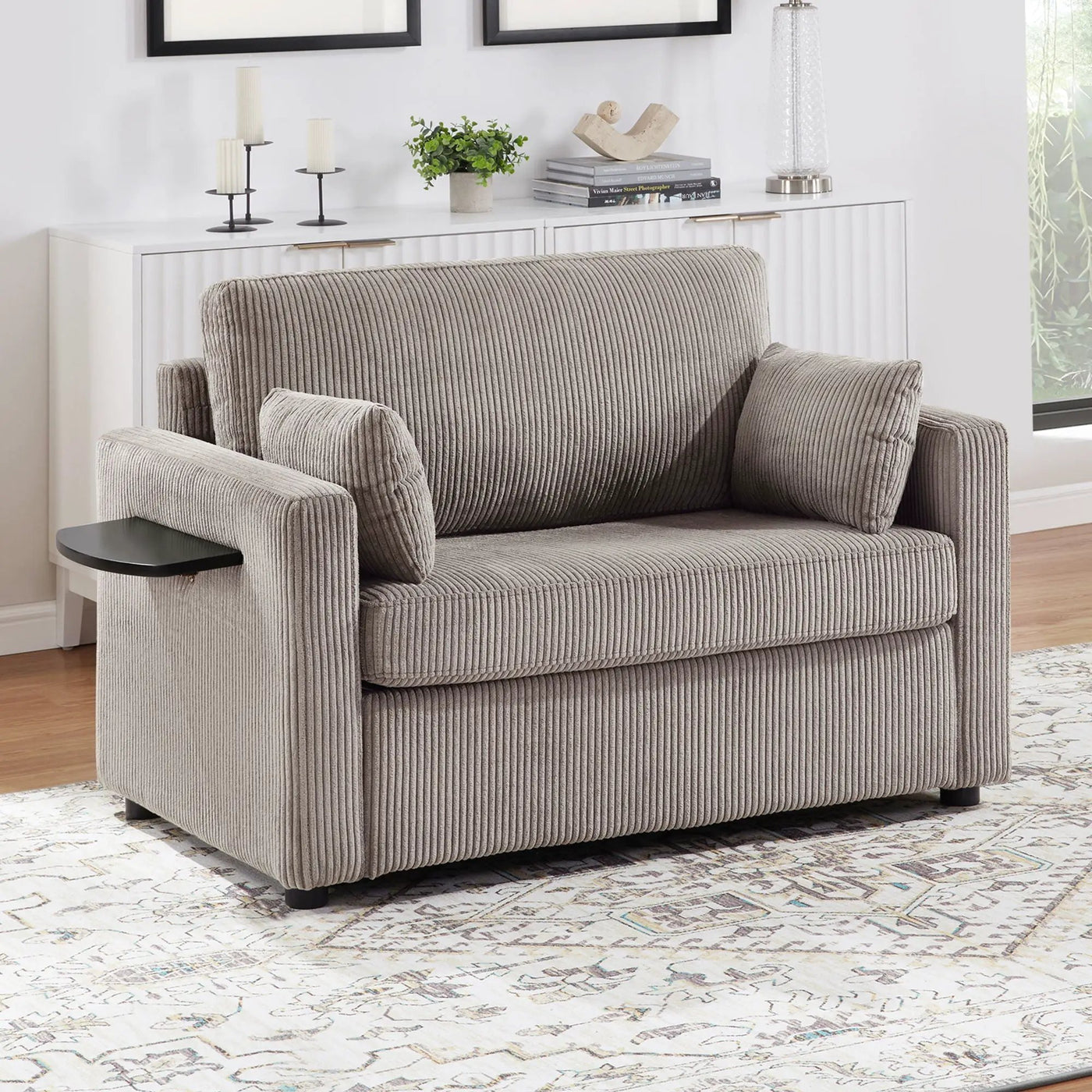 Sleeper Sofa With Foldable Mattress, USB Ports, Side Table & Storage Pocket by HouseOfZazla