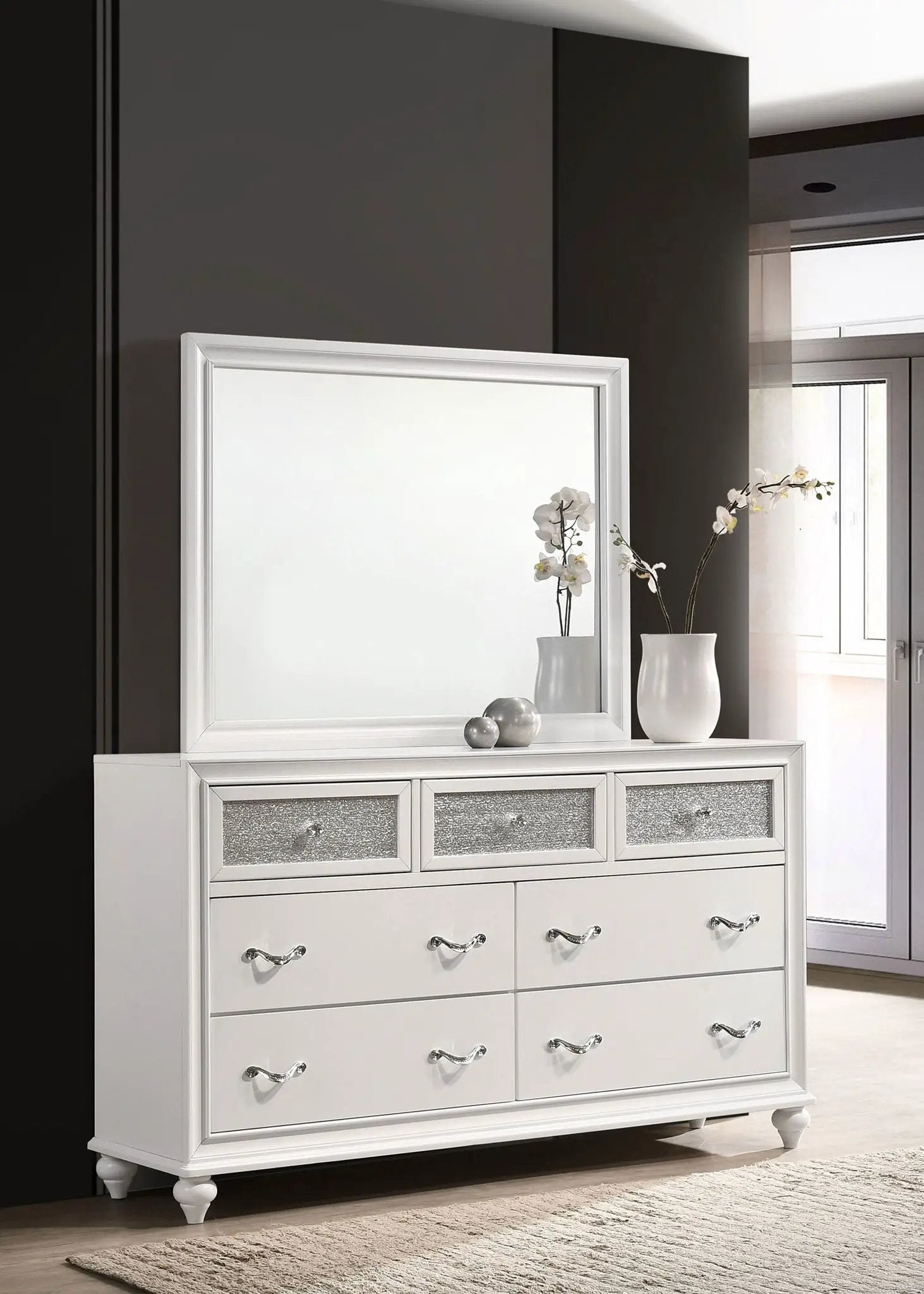 Barzini 7-drawer Dresser with Mirror White by Unique Piece Furniture