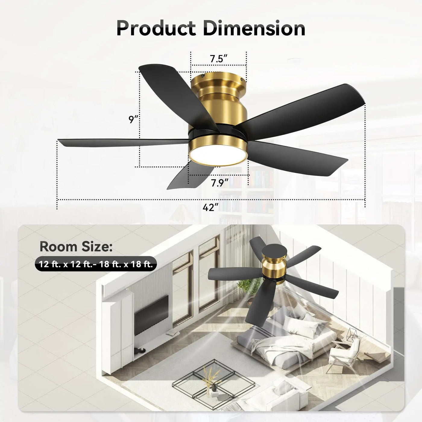 Flush Mount Ceiling Fan with LED Light and Remote Control by HouseOfZazla