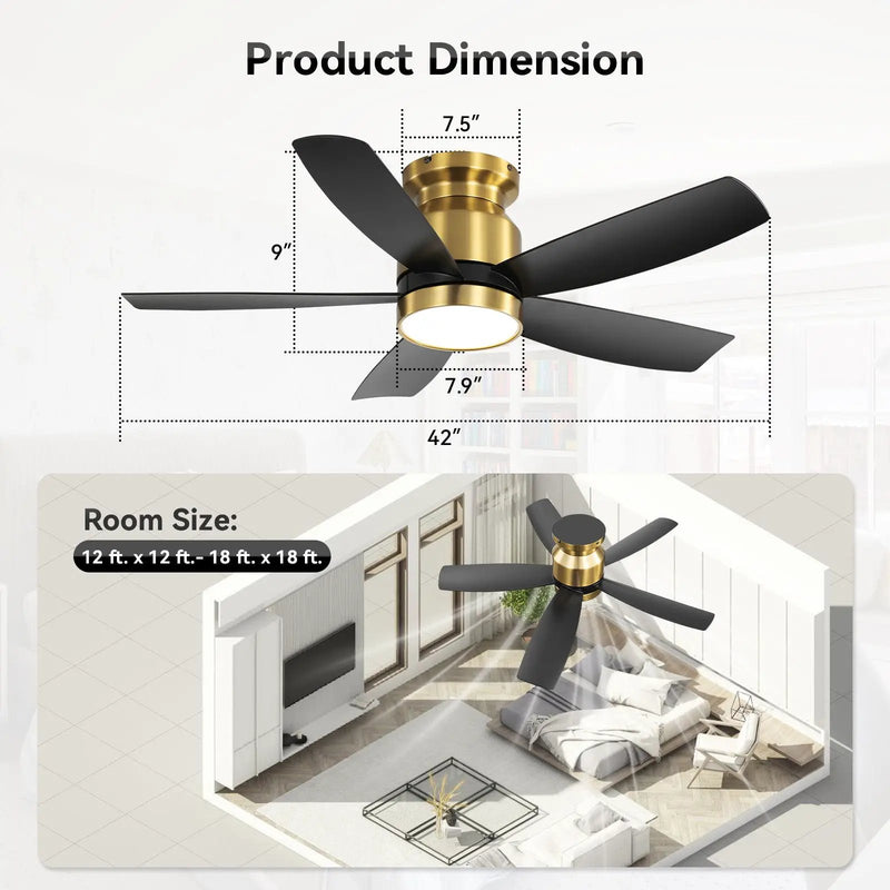 Flush Mount Ceiling Fan with LED Light and Remote Control by HouseOfZazla