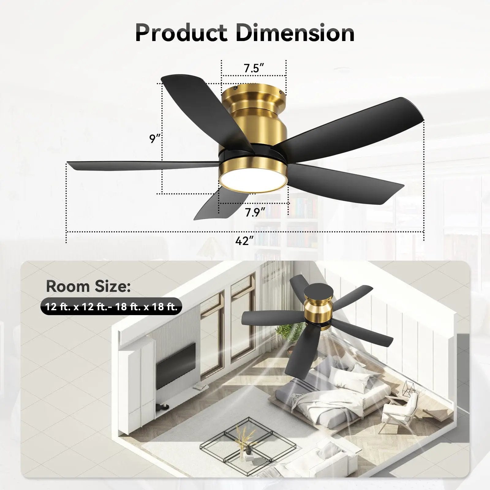 Flush Mount Ceiling Fan With LED Light 22W And Remote Control Blades / Body, DC Motor by Unique Piece Furniture