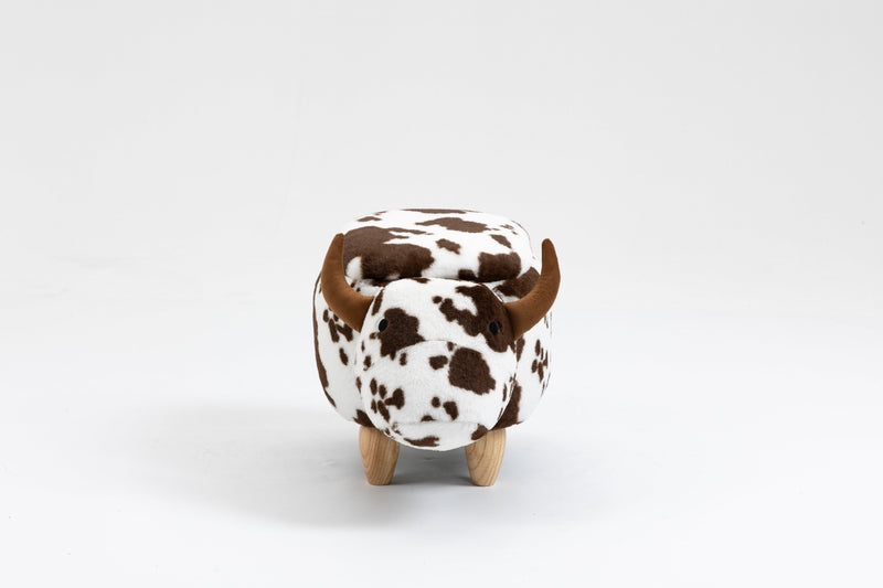 Faux-Fur Ottoman with Hidden Storage and Solid Wood Legs - Brown & White, photo 8 of 9
