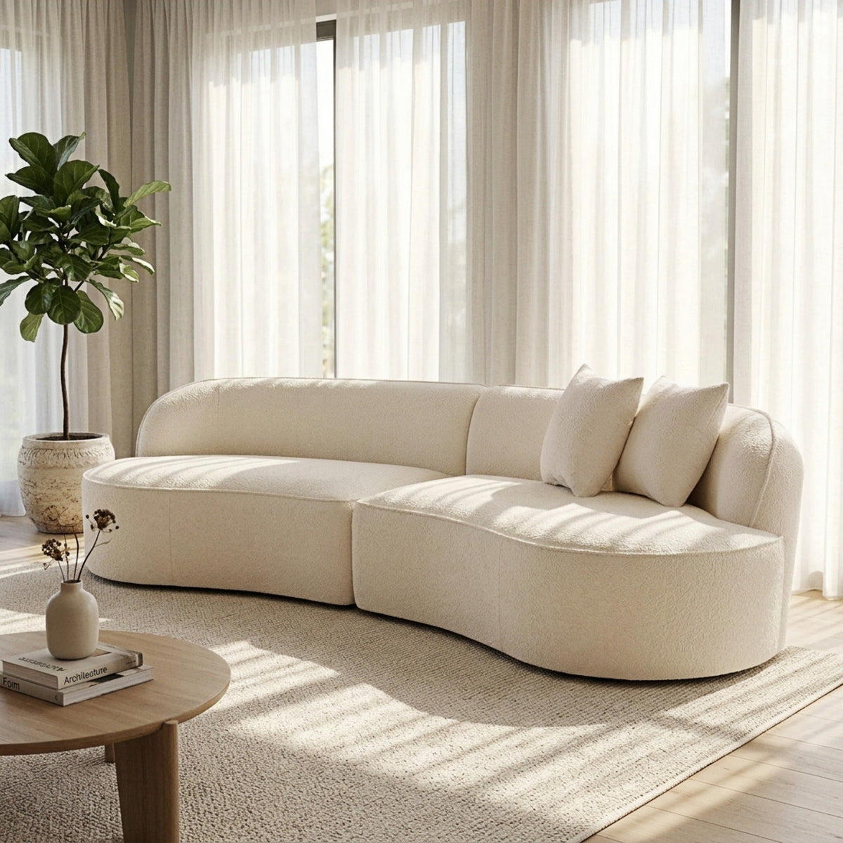 Curved Chenille Fabric Sectional Sofa with High-Density Foam - Dark Grey, Beige White, Dark Green, photo 2 of 10