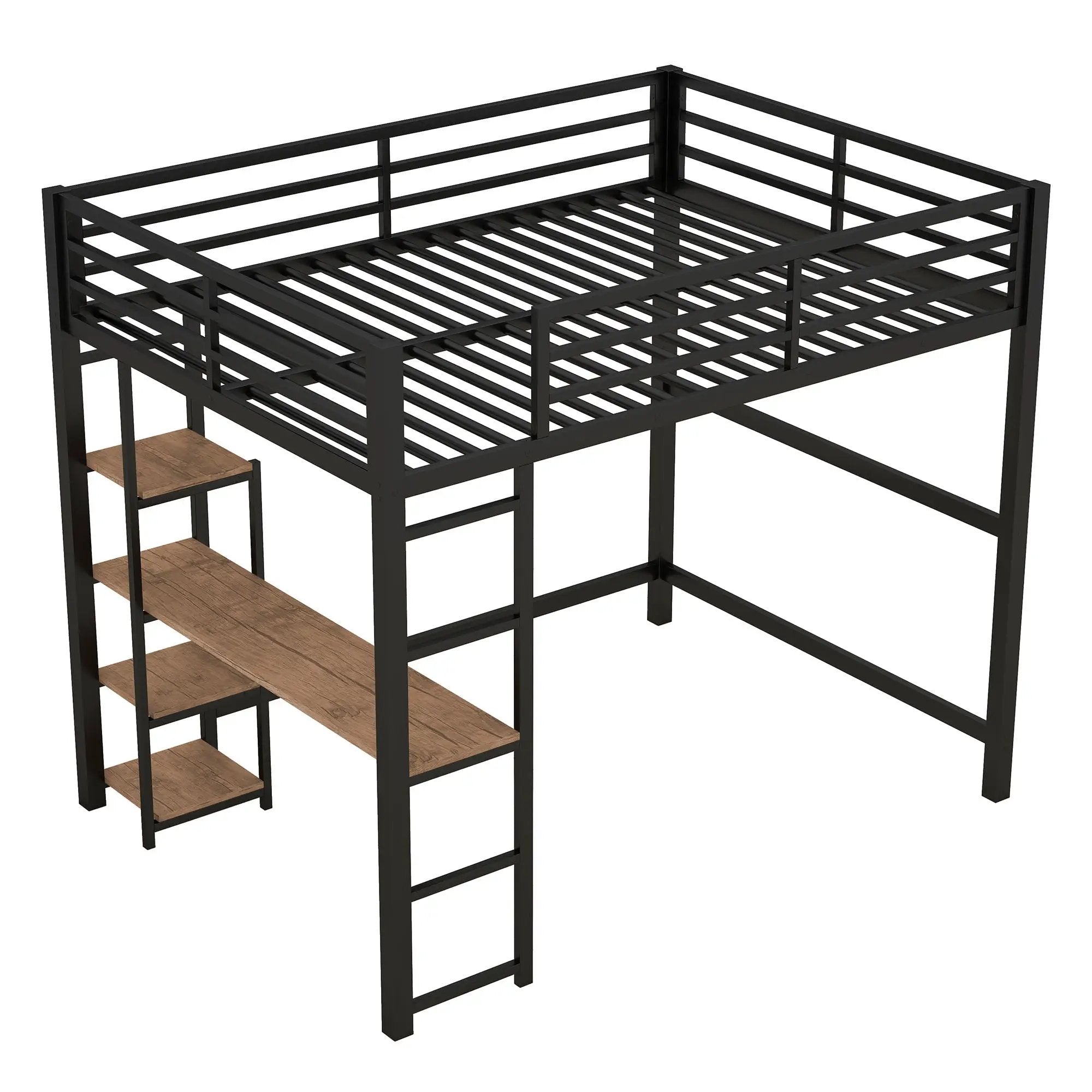 Loft Bed With Built In Desk And Storage Shelves, Full Size - Black by Unique Piece Furniture