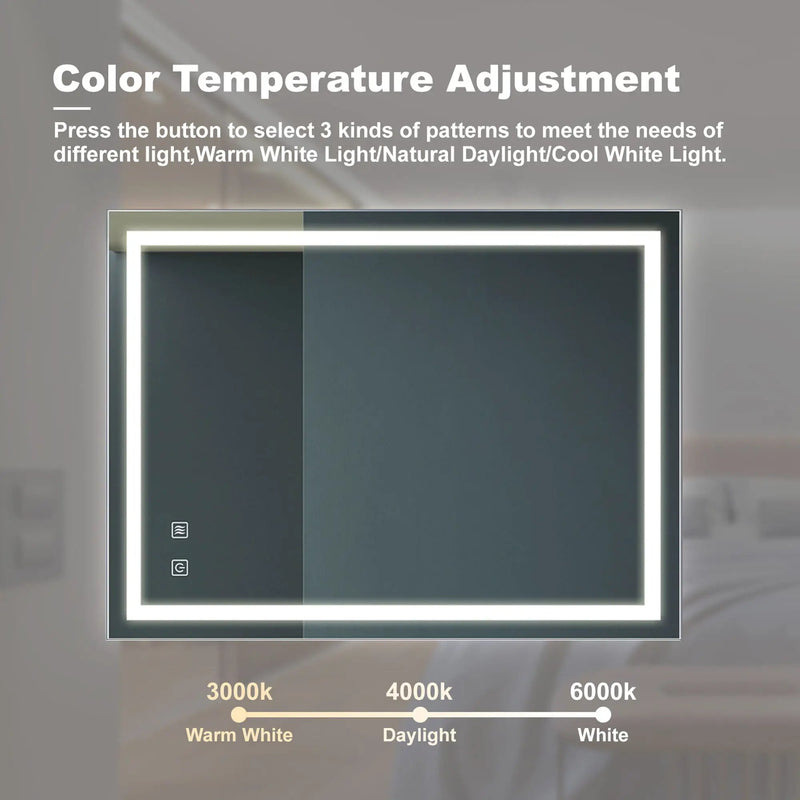 Bathroom Vanity Rectangle Mirror With Front Lighting, Anti Fog, Dimmable, Smart Memory Function by HouseOfZazla