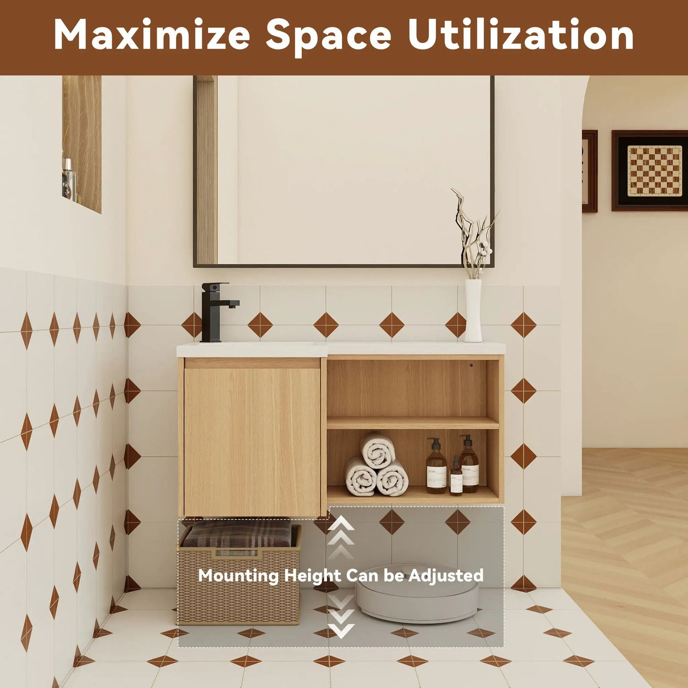 L-Shaped Wall Mounte Floating Bathroom Vanity With Integrated Sink by Unique Piece Furniture