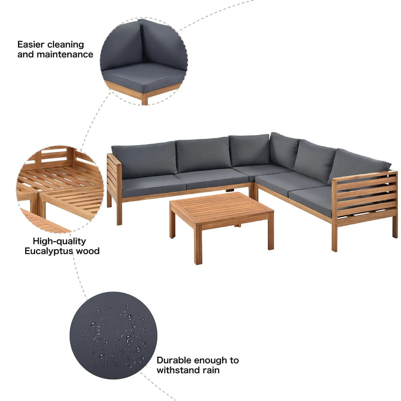 Wood Structure Outdoor Sofa Set with Gray Cushions by HouseOfZazla